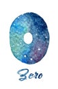 Watercolor of galaxy or night sky with stars number Ã¢â¬ÅZeroÃ¢â¬Â Royalty Free Stock Photo